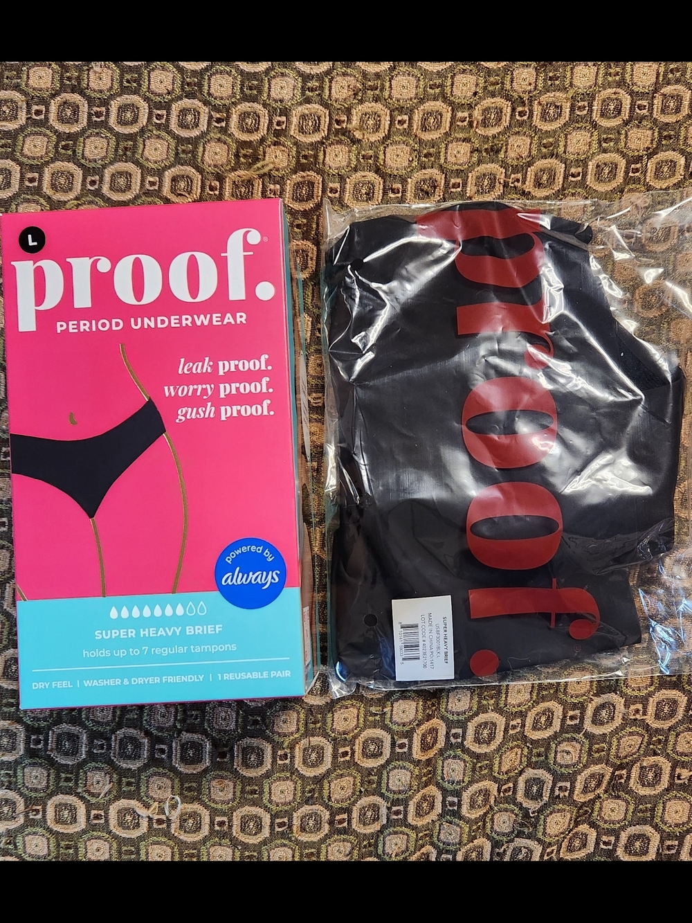 proof. Period Underwear Super Heavy Brief - Black Size Large